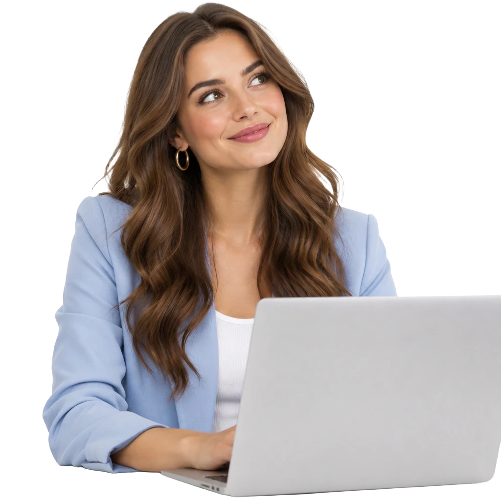 Smiling woman working on a laptop